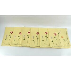 TAG Napkins Cloth Fabric 6 Cotton Embroidered Flowers Yellow Spring Large 20x20